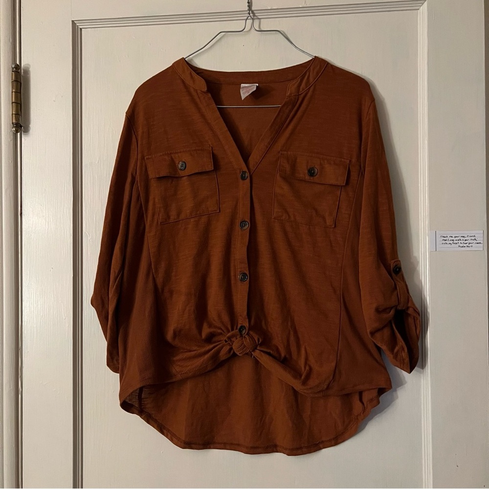 Orange button up blouse